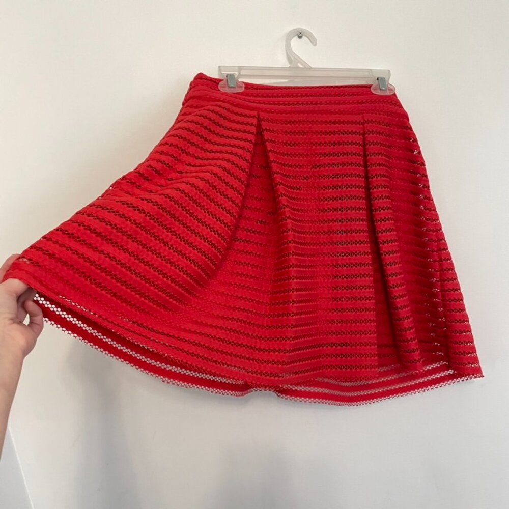 EXPRESS Mesh High Waisted Full Pleated Skirt Red Striped 2010s Mini A-Line Skirt - Picture 16 of 16